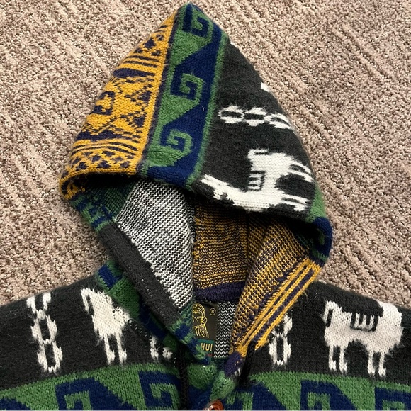 Ruminahui alpaca wool cardigan jacket, kids size Large, hooded - Picture 4 of 6